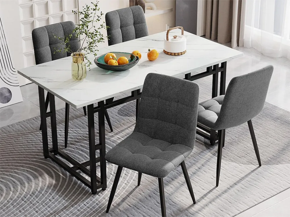 Eettafel - blad met marmereffect - zwarte metalen poten - 140x80cm ModernLuxe