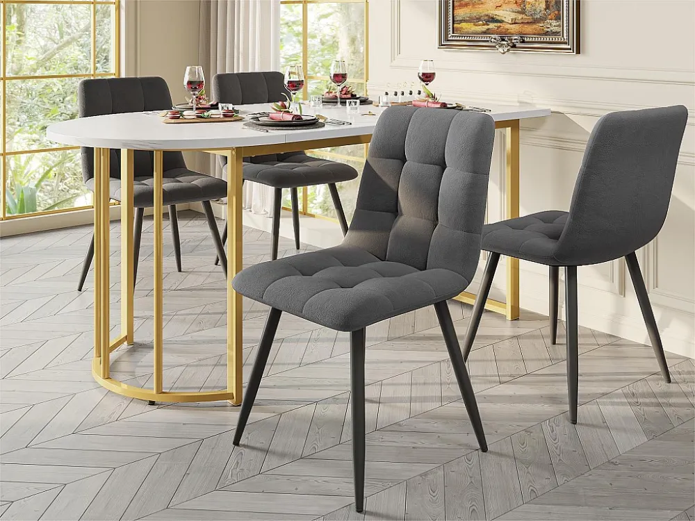 Moderne eettafel – blad met marmerpatroon – metalen frame – wit en goud ModernLuxe