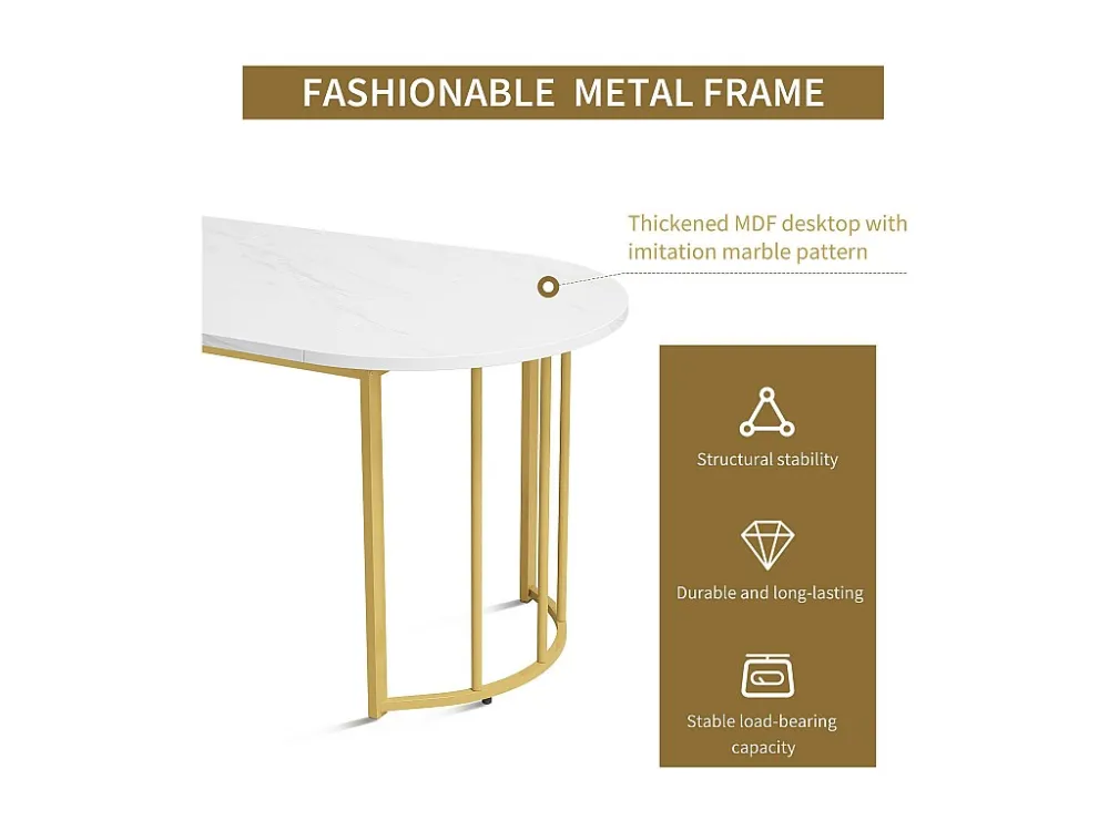 Moderne eettafel – blad met marmerpatroon – metalen frame – wit en goud ModernLuxe