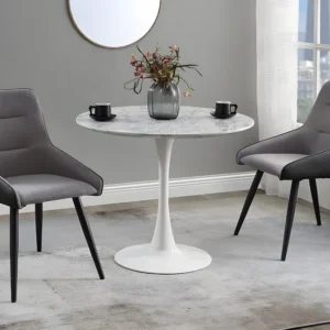 Ronde design-eettafel - Mdf met wit marmereffect en wit metaal MANAGA