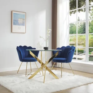 Ronde eettafel – 2 personen – Gehard glas en goudkleurig metaal – Transparant – COSIMA
