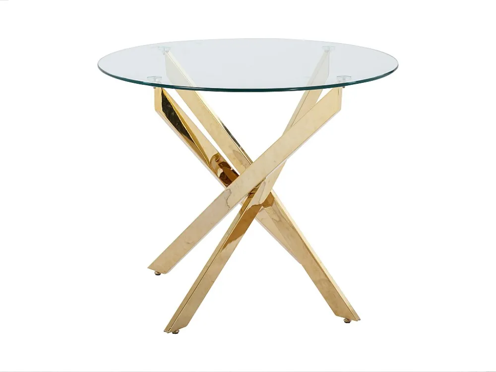 Ronde eettafel – 2 personen – Gehard glas en goudkleurig metaal – Transparant – COSIMA