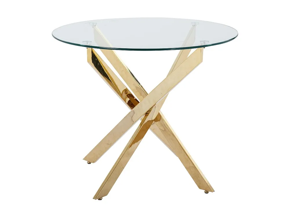 Ronde eettafel – 2 personen – Gehard glas en goudkleurig metaal – Transparant – COSIMA