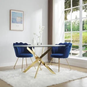 Ronde eettafel – 6 personen – Gehard glas en goudkleurig metaal – Transparant – COSIMA