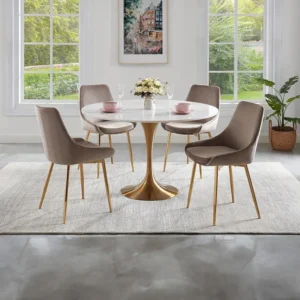 Ronde eettafel NORAH - Marmer en metaal - Wit en goudkleurig - Koop nu eenvoudig online