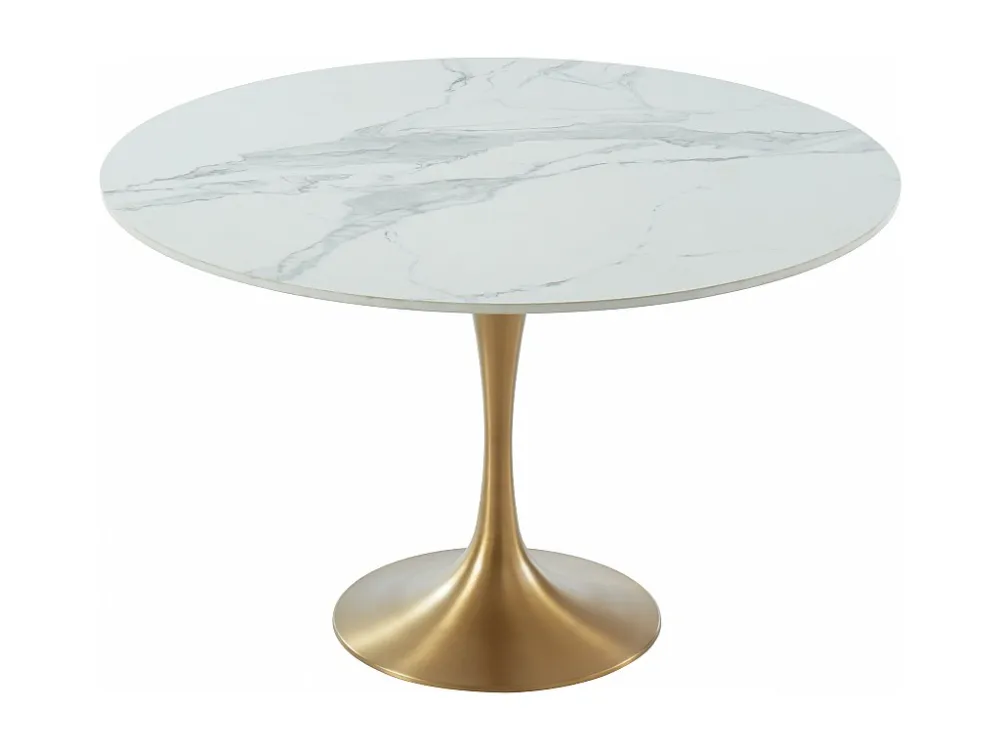 Ronde eettafel NORAH - Marmer en metaal - Wit en goudkleurig - Koop nu eenvoudig online