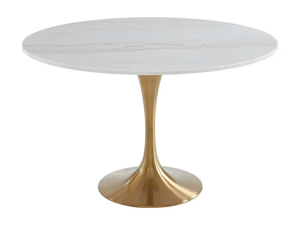 Ronde eettafel NORAH - Marmer en metaal - Wit en goudkleurig - Koop nu eenvoudig online