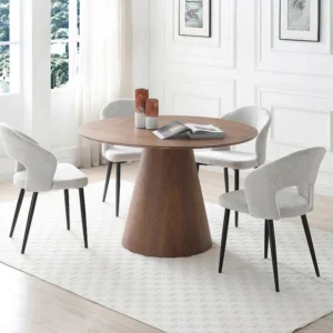 Ronde eettafel 4 plaatsen van mdf - Donker naturel - ANTALIZA
