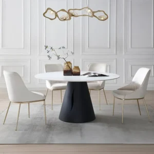Ronde eettafel voor 6 personen keramiek en metaal - Look van wit marmer en zwart - RONUDA