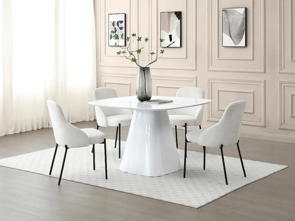 Ronde eettafel voor 4 personen van mdf - Wit gelakt - BUDONIA