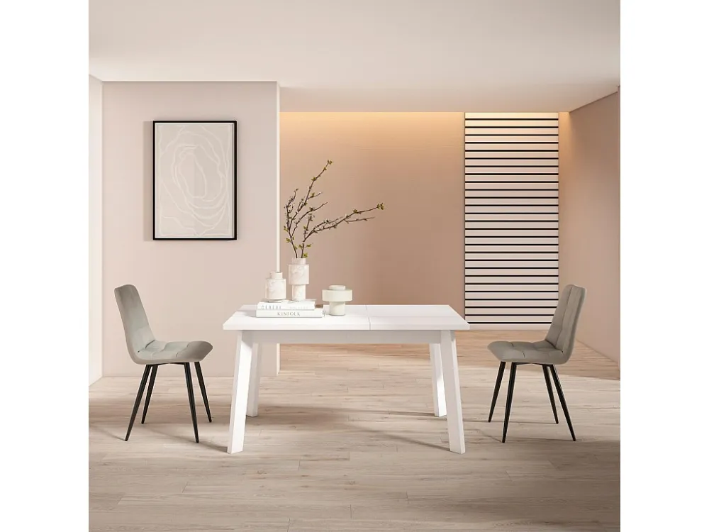 Eettafel, 140, Voor 6 personen, Houten poten, Wit Skraut Home