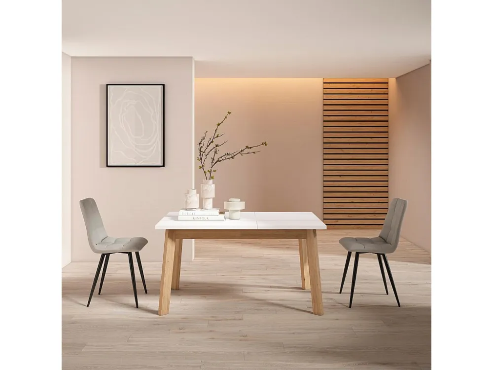 Eettafel, 140, Voor 6 personen, Houten poten, Wit Skraut Home