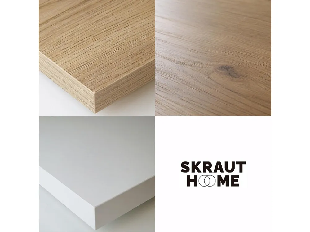 Eettafel, 140, Voor 6 personen, Houten poten, Eiken/Wit Skraut Home