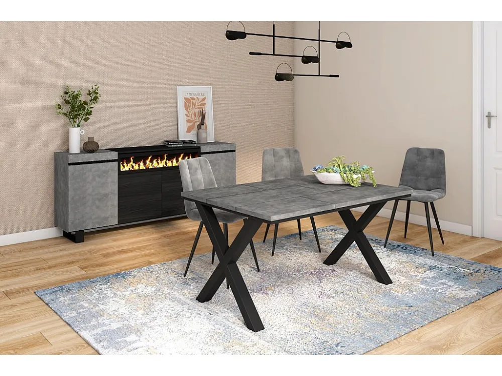 Eettafel, 140, Voor 6 personen, Massief houten poten, Cement Skraut Home