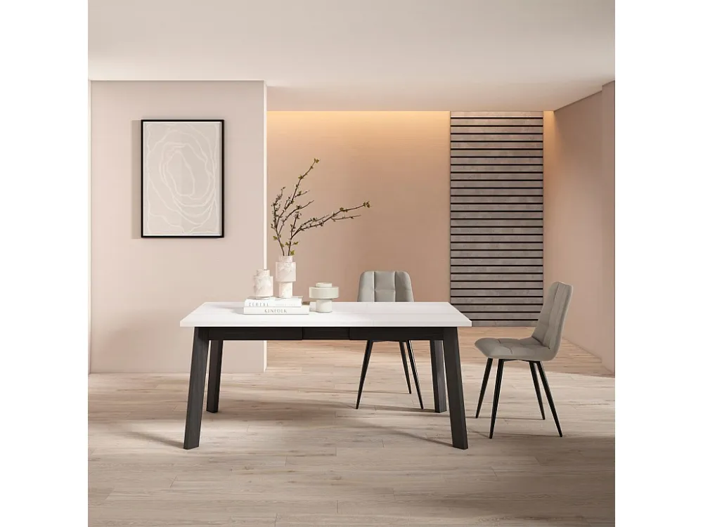 Eettafel, 170, Voor 8 personen, Houten poten, Wit Skraut Home