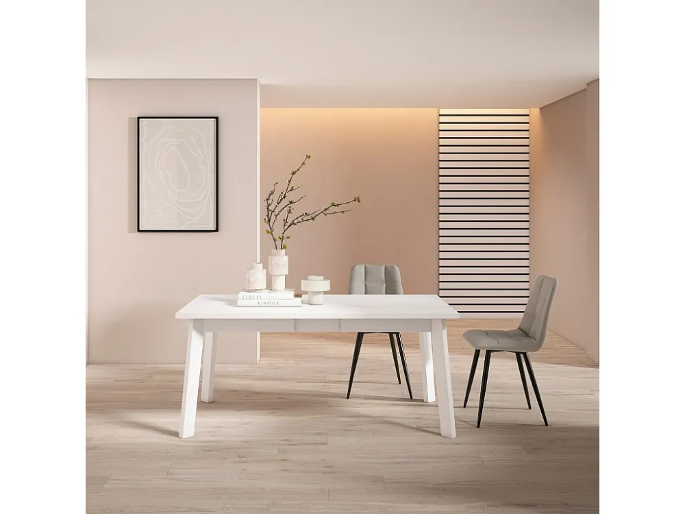 Eettafel, 170, Voor 8 personen, Houten poten, Wit Skraut Home