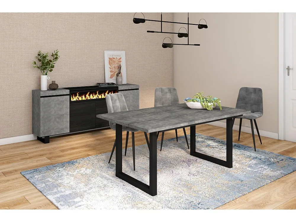 Eettafel, 170, Voor 8 personen, Massief houten poten, Cement Skraut Home