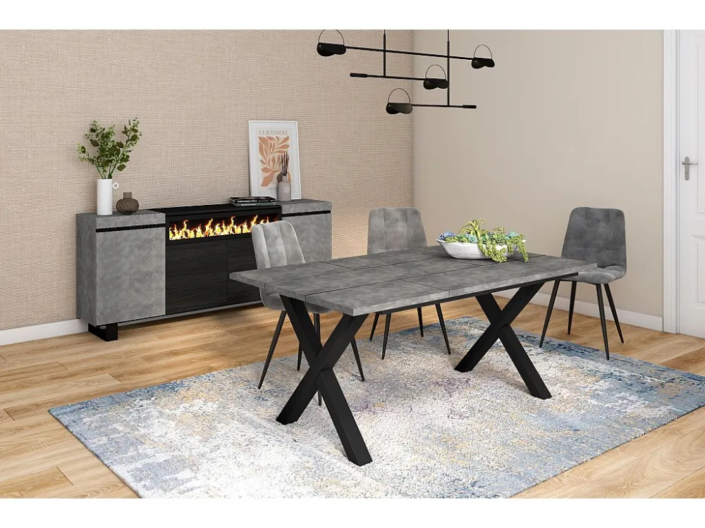 Eettafel, 170, Voor 8 personen, Massief houten poten, Cement Skraut Home