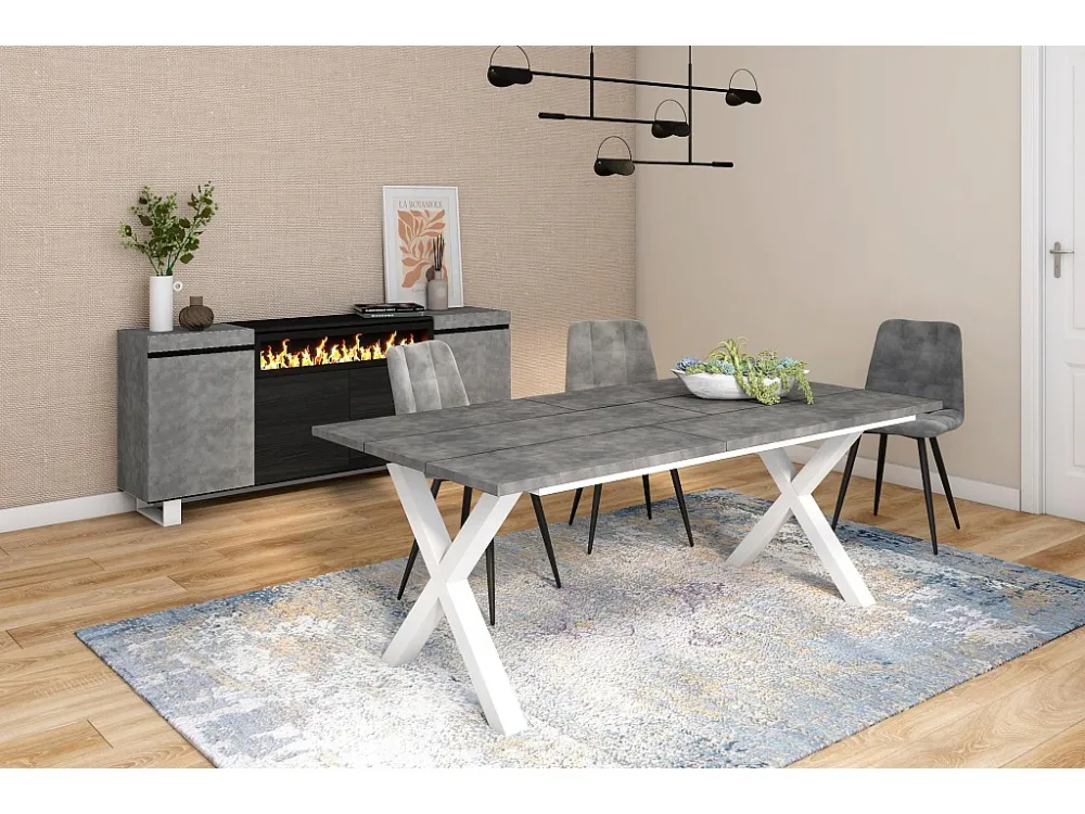 Eettafel, 200, Voor 10 personen, Massief houten poten, Cement Skraut Home