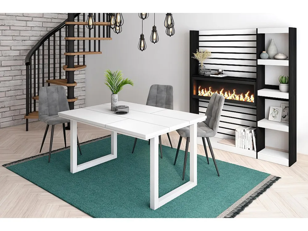 eettafel, 6 personen, 140, Robuust en stabiel dankzij zijn structuur en solide poten, Wit, Industriële stijl Skraut Home