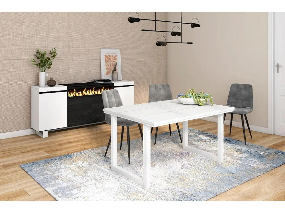 eettafel, 6 personen, 140, Robuust en stabiel dankzij zijn structuur en solide poten, Wit, Industriële stijl Skraut Home