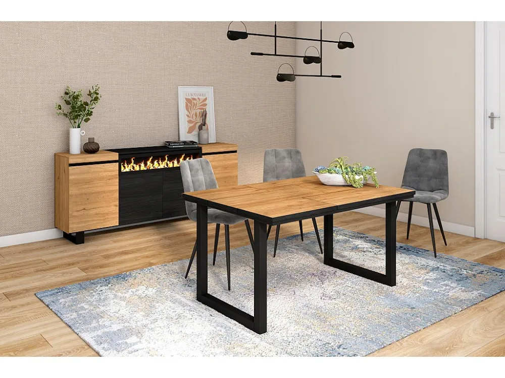 eettafel, 6 personen, 140, Robuust en stabiel dankzij zijn structuur en solide poten, Eiken en zwarte , Industriële stijl...