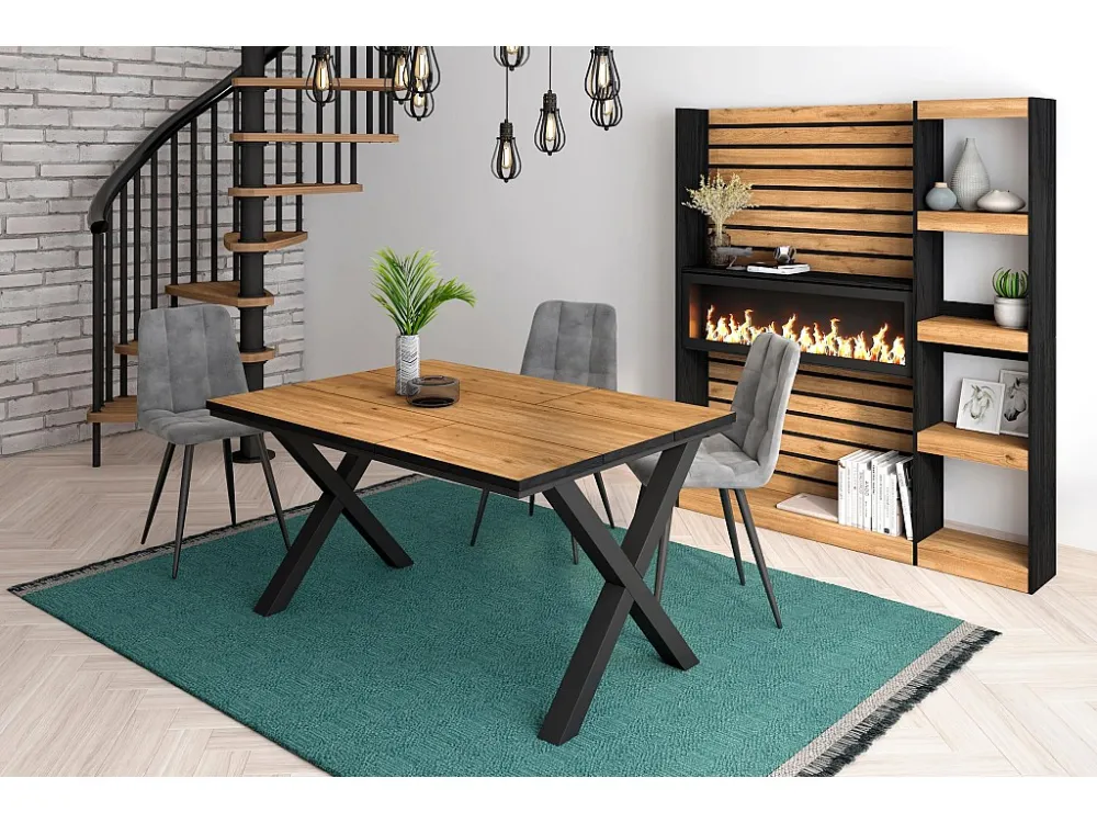 eettafel, 6 personen, 140, Robuust en stabiel dankzij zijn structuur en solide poten, Eiken en zwarte , Industriële stijl...