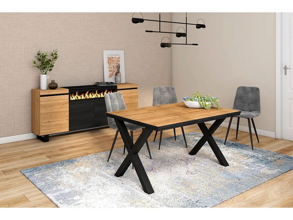 eettafel, 6 personen, 140, Robuust en stabiel dankzij zijn structuur en solide poten, Eiken en zwarte , Industriële stijl...