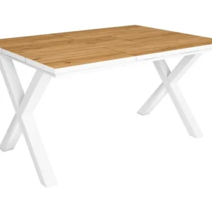 eettafel, 6 personen, 140, Robuust en stabiel dankzij zijn structuur en solide poten, Eiken en witte , Industriële stijl S...