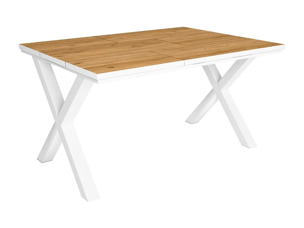 eettafel, 6 personen, 140, Robuust en stabiel dankzij zijn structuur en solide poten, Eiken en witte , Industriële stijl S...