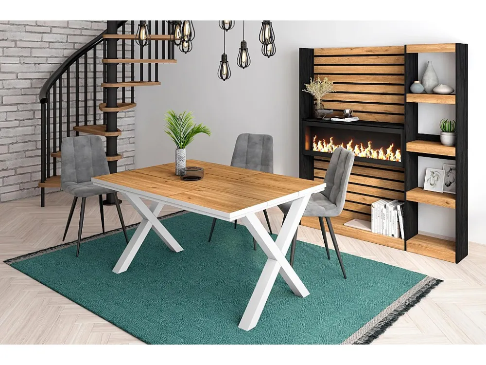 eettafel, 6 personen, 140, Robuust en stabiel dankzij zijn structuur en solide poten, Eiken en witte , Industriële stijl S...