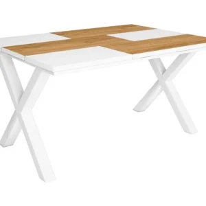eettafel, 6 personen, 140, Robuust en stabiel dankzij zijn structuur en solide poten, Eik en wit, Industriële stijl Skraut...