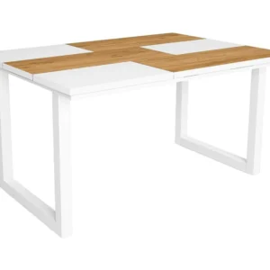 eettafel, 6 personen, 140, Robuust en stabiel dankzij zijn structuur en solide poten, Eik en wit, Industriële stijl Skraut...