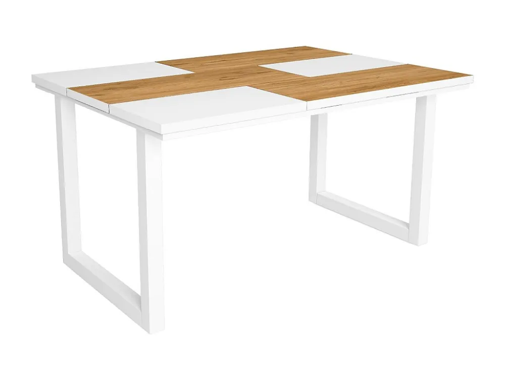 eettafel, 6 personen, 140, Robuust en stabiel dankzij zijn structuur en solide poten, Eik en wit, Industriële stijl Skraut...