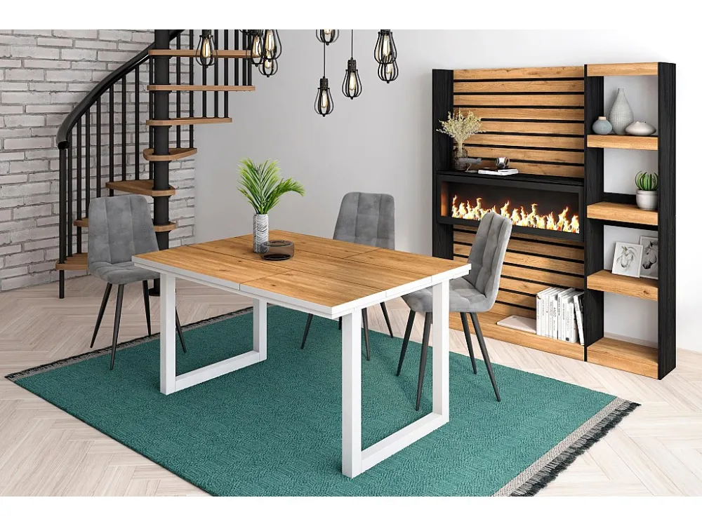 eettafel, 6 personen, 140, Robuust en stabiel dankzij zijn structuur en solide poten, Eiken en witte , Industriële stijl S...