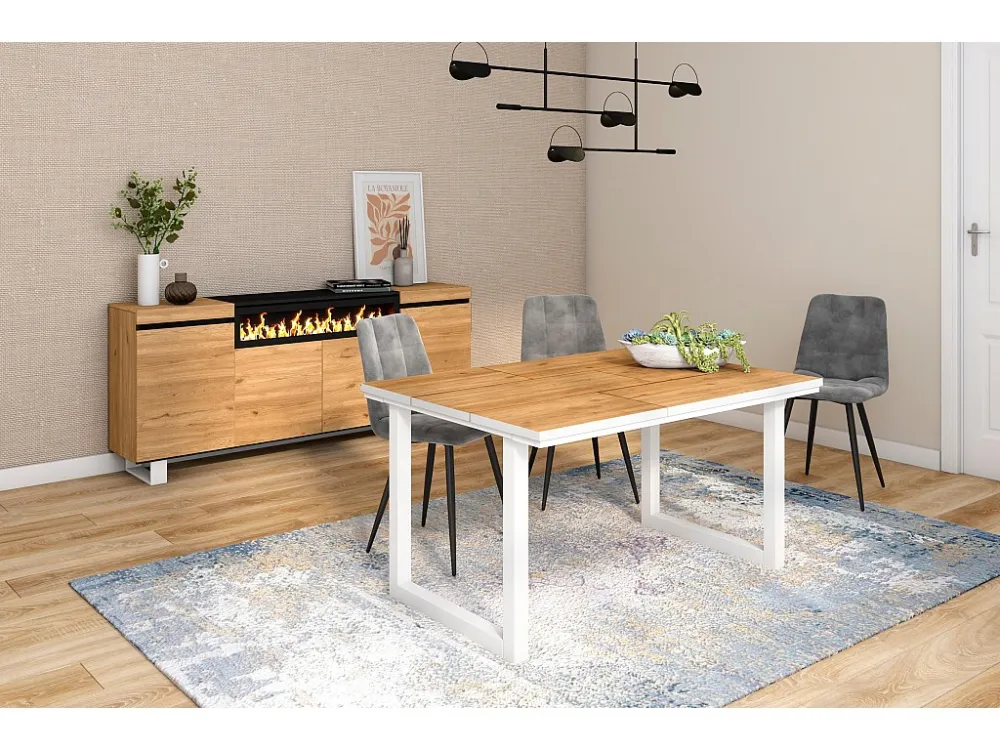 eettafel, 6 personen, 140, Robuust en stabiel dankzij zijn structuur en solide poten, Eiken en witte , Industriële stijl S...