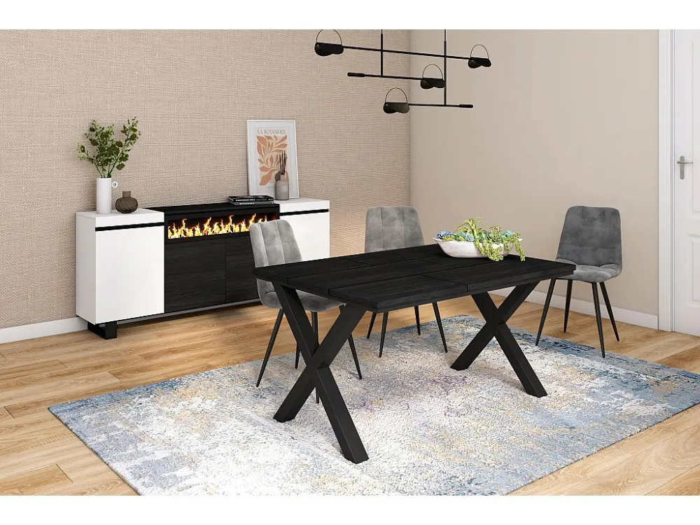 eettafel, 6 personen, 140, Robuust en stabiel dankzij zijn structuur en solide poten, Zwart, Industriële stijl Skraut Home
