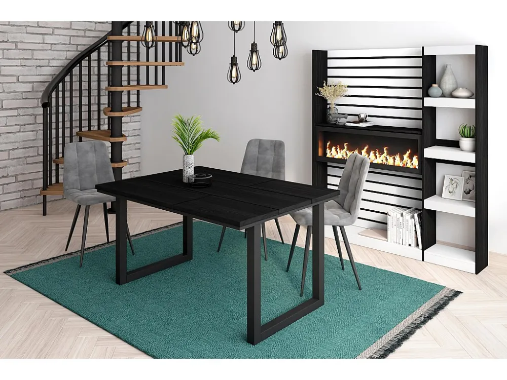 eettafel, 6 personen, 140, Robuust en stabiel dankzij zijn structuur en solide poten, Zwart, Industriële stijl Skraut Home