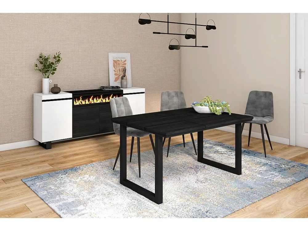 eettafel, 6 personen, 140, Robuust en stabiel dankzij zijn structuur en solide poten, Zwart, Industriële stijl Skraut Home