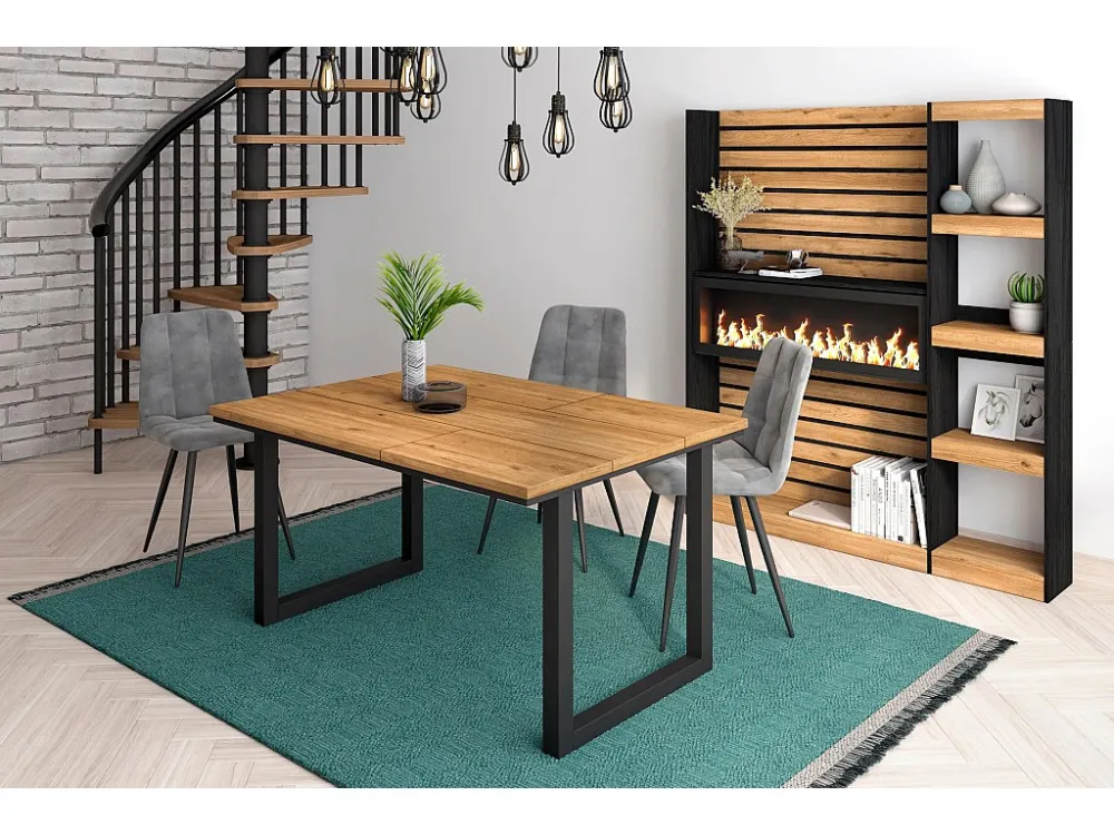eettafel, 6 personen, 140, Robuust en stabiel dankzij zijn structuur en solide poten, Eik, Industriële stijl Skraut Home