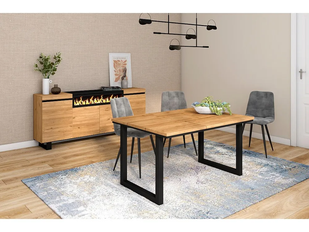 eettafel, 6 personen, 140, Robuust en stabiel dankzij zijn structuur en solide poten, Eik, Industriële stijl Skraut Home