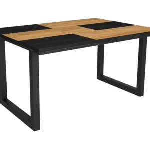 eettafel, 6 personen, 140, Robuust en stabiel dankzij zijn structuur en solide poten, Eik en zwart, Industriële stijl Skra...