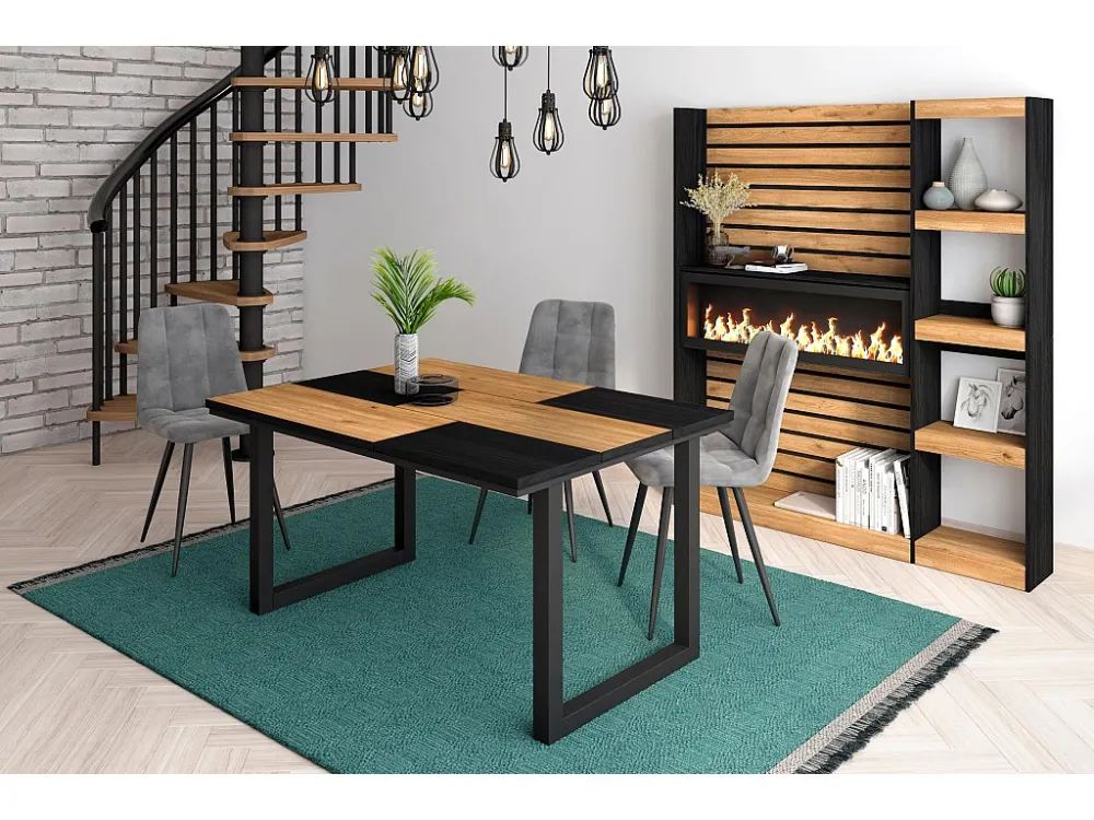 eettafel, 6 personen, 140, Robuust en stabiel dankzij zijn structuur en solide poten, Eik en zwart, Industriële stijl Skra...