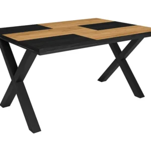 eettafel, 6 personen, 140, Robuust en stabiel dankzij zijn structuur en solide poten, Eik en zwart, Industriële stijl Skra...