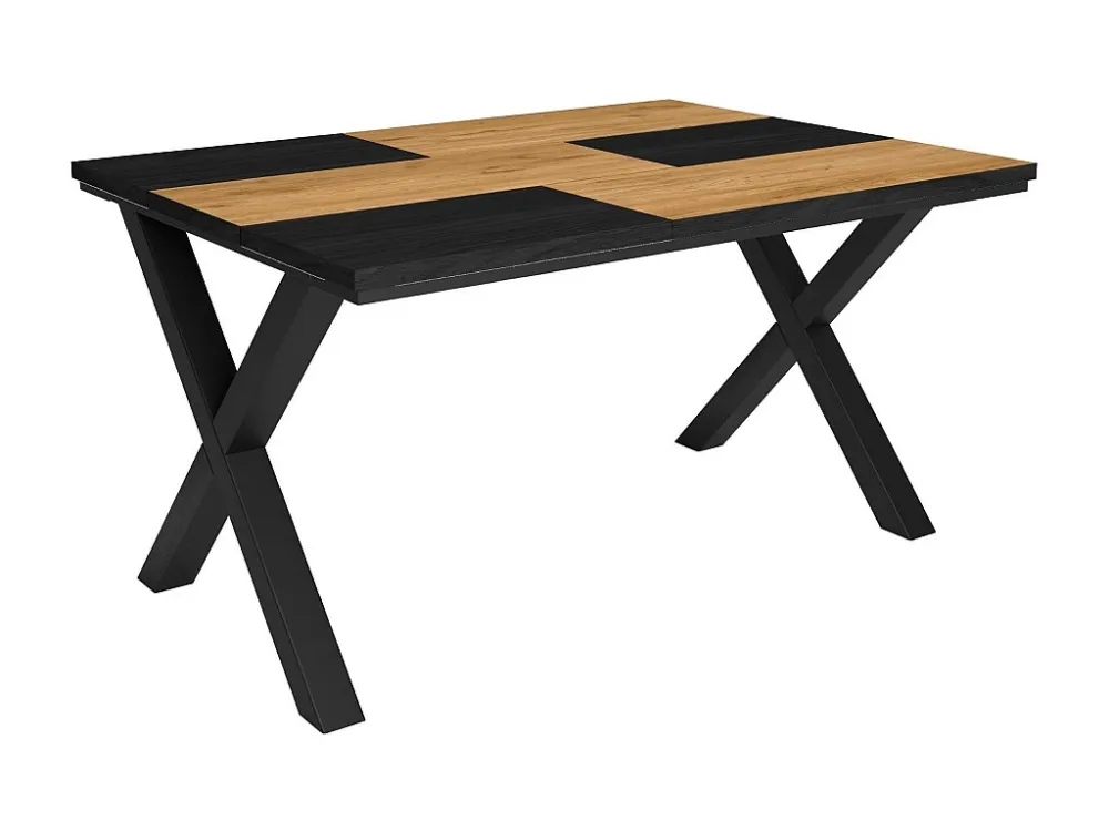 eettafel, 6 personen, 140, Robuust en stabiel dankzij zijn structuur en solide poten, Eik en zwart, Industriële stijl Skra...