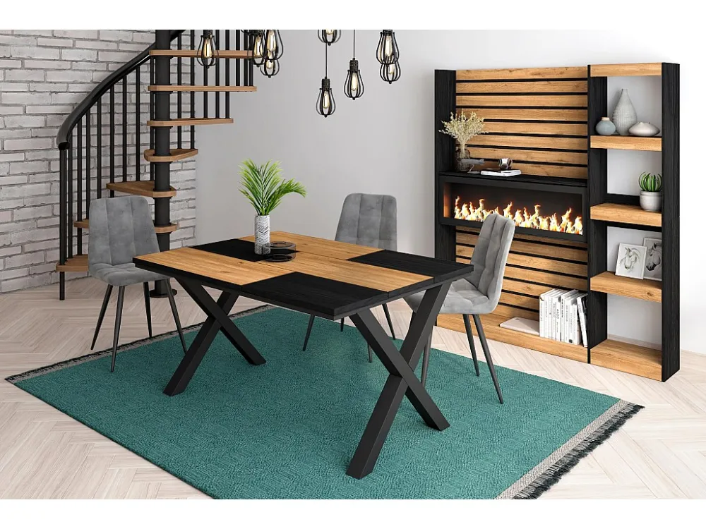eettafel, 6 personen, 140, Robuust en stabiel dankzij zijn structuur en solide poten, Eik en zwart, Industriële stijl Skra...
