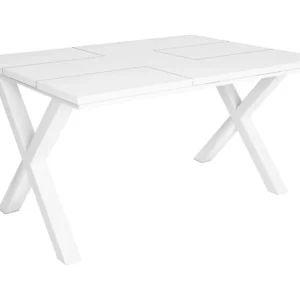 eettafel, 6 personen, 140, Robuust en stabiel dankzij zijn structuur en solide poten, Wit, Industriële stijl Skraut Home