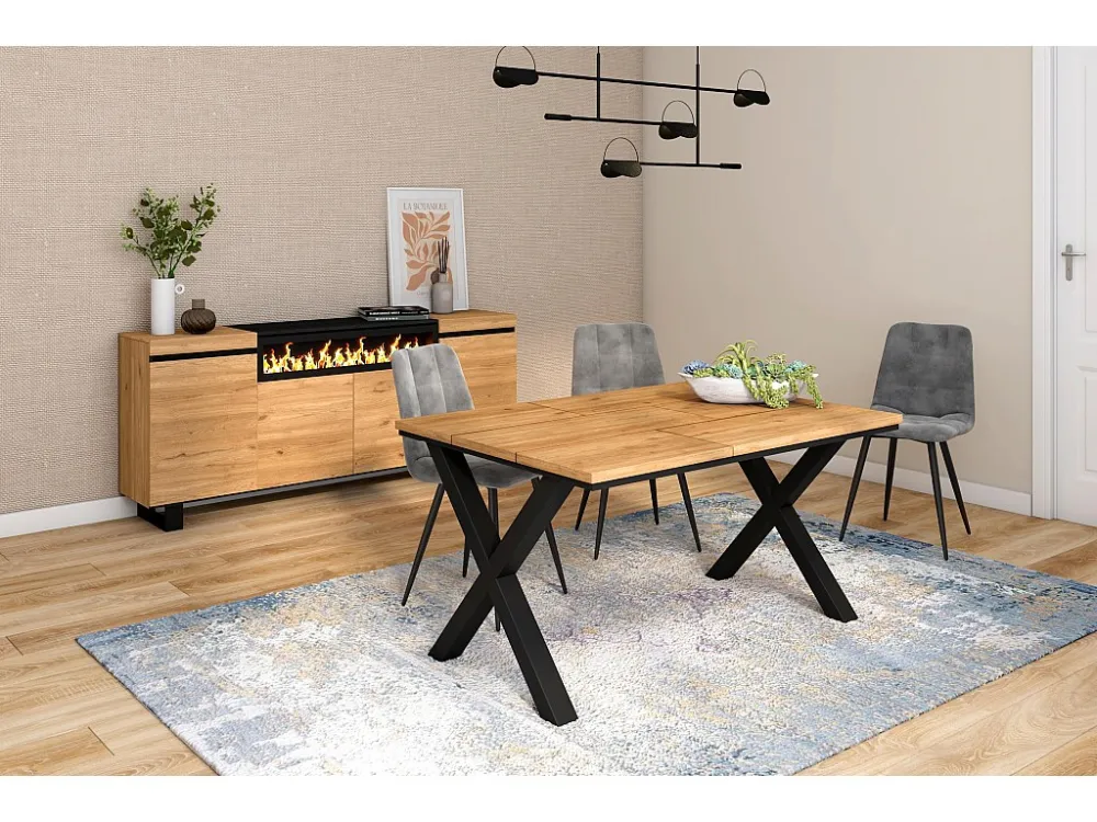 eettafel, 6 personen, 140, Robuust en stabiel dankzij zijn structuur en solide poten, Eik, Industriële stijl Skraut Home