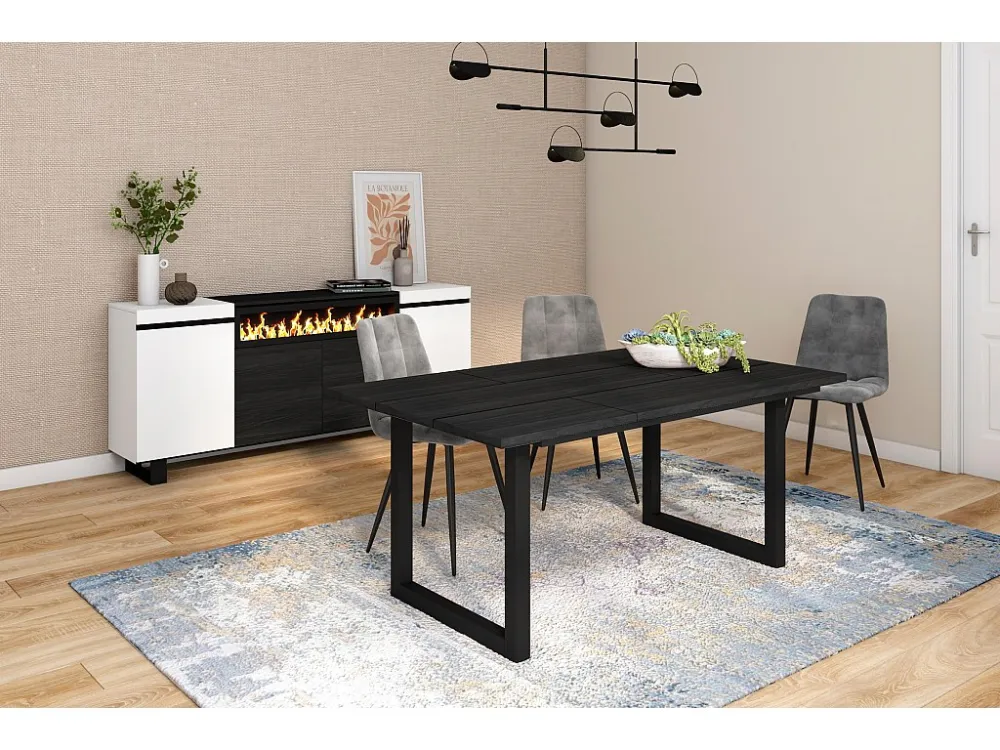 eettafel, 8 personen, 170, Robuust en stabiel dankzij zijn structuur en solide poten, Zwart, Industriële stijl Skraut Home