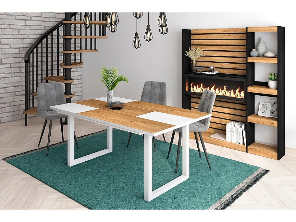 eettafel, 8 personen, 170, Robuust en stabiel dankzij zijn structuur en solide poten, Eik en wit, Industriële stijl Skraut...